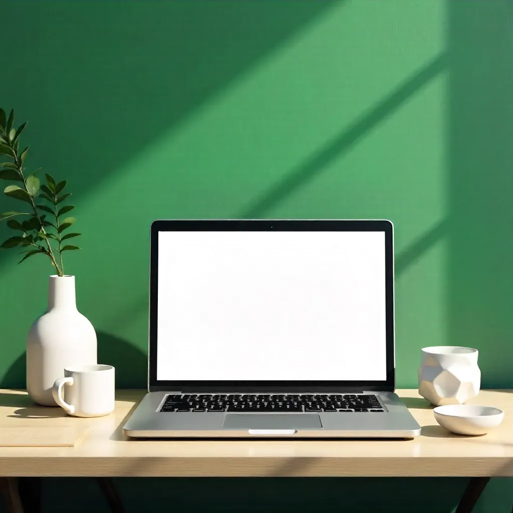 Blank-Screen Laptop in a Ceramic Decor Modern Workspace