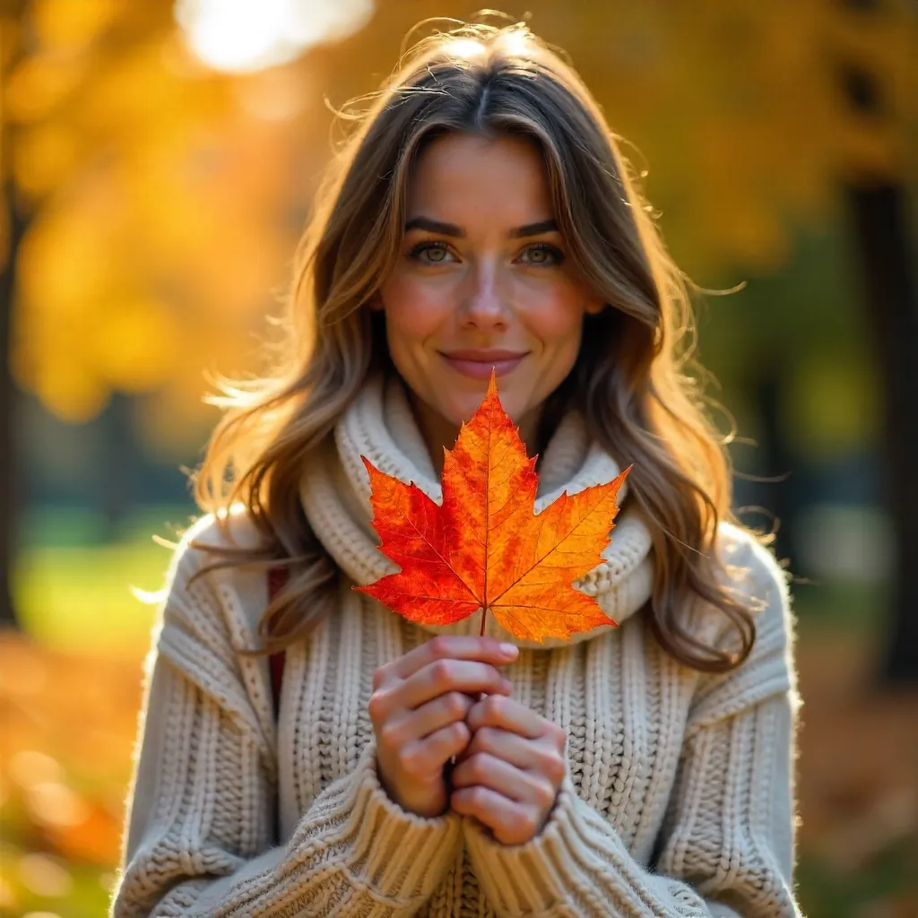 Autumn Leaf Portrait: Woman Outdoors