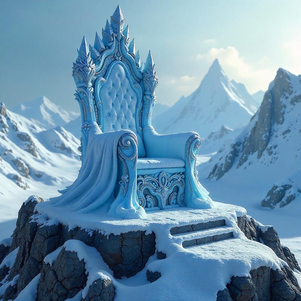 Regal Ice Throne on a Snowy Summit in 3D