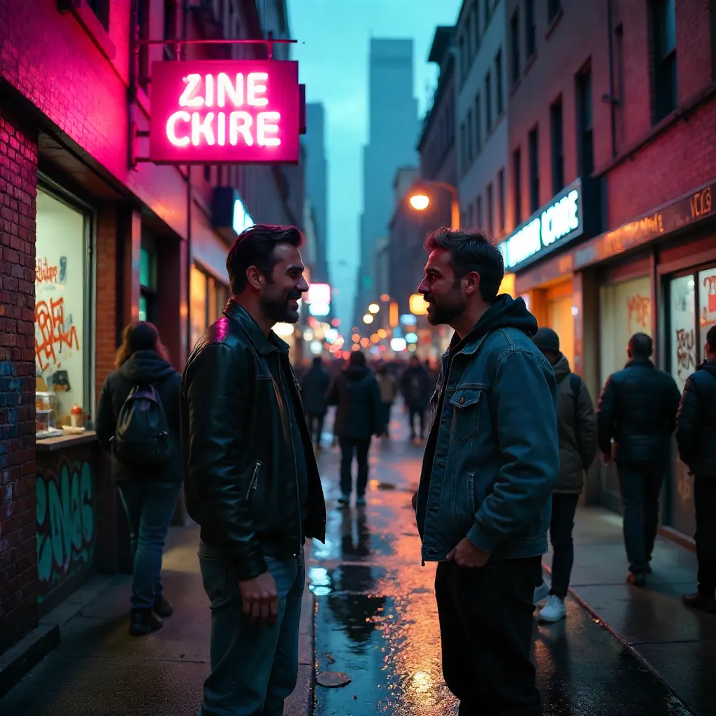 Neon Alley Conversation: Two Men in the City