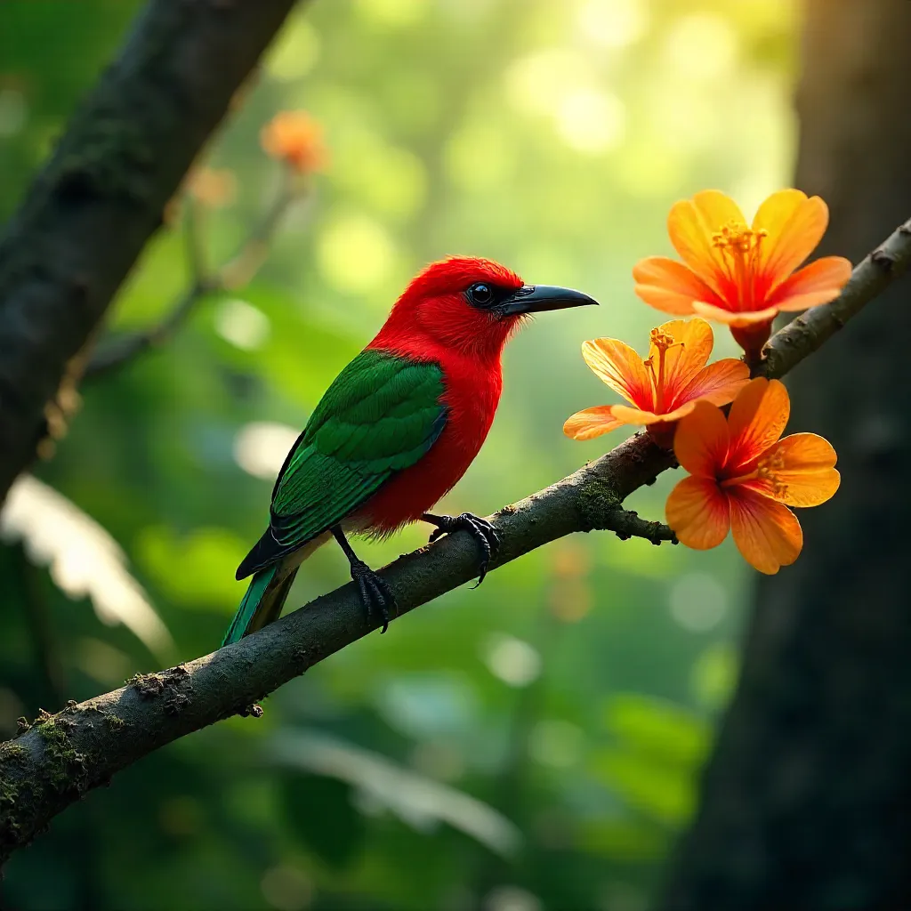 Scarlet-backed Flowerpecker Among Orange Blooms