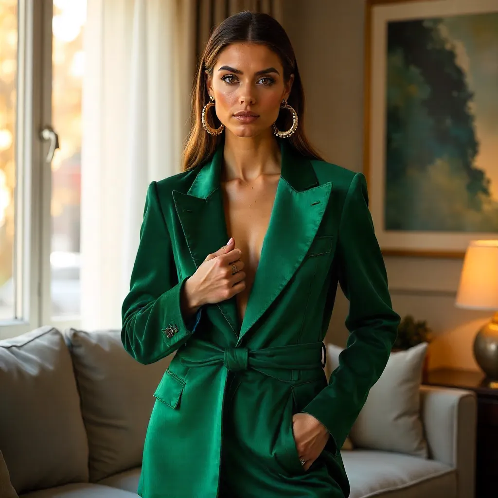 Chic Indoor Portrait: Fashionable Woman in a Unique Blazer