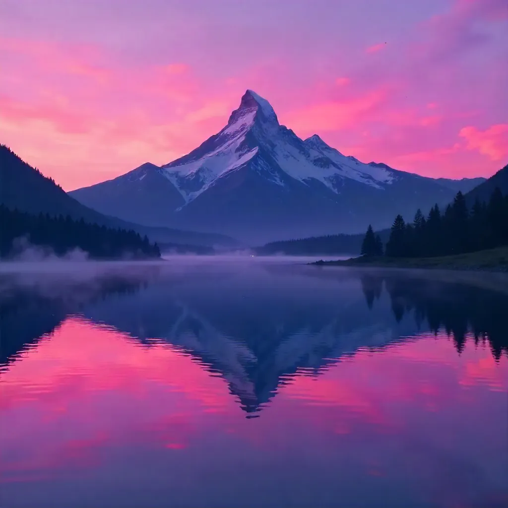 Silhouette of Mountains Reflected in Dusk River