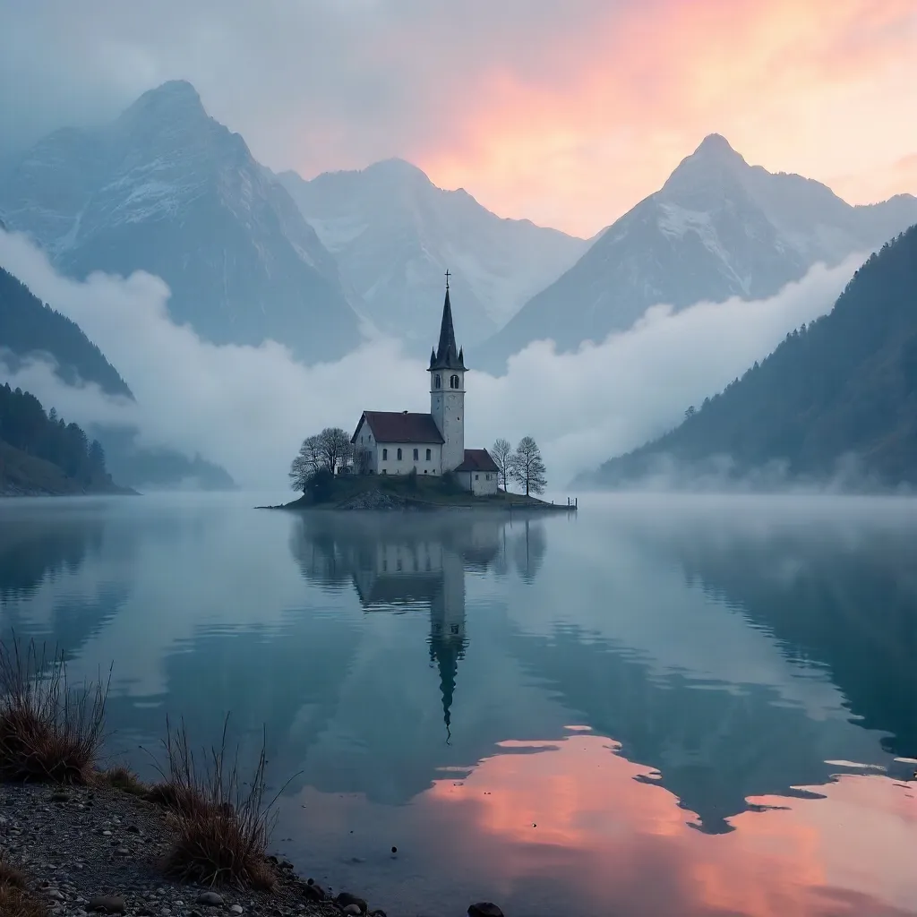 Mist-Clad Lake Bled: Island Church in Fog