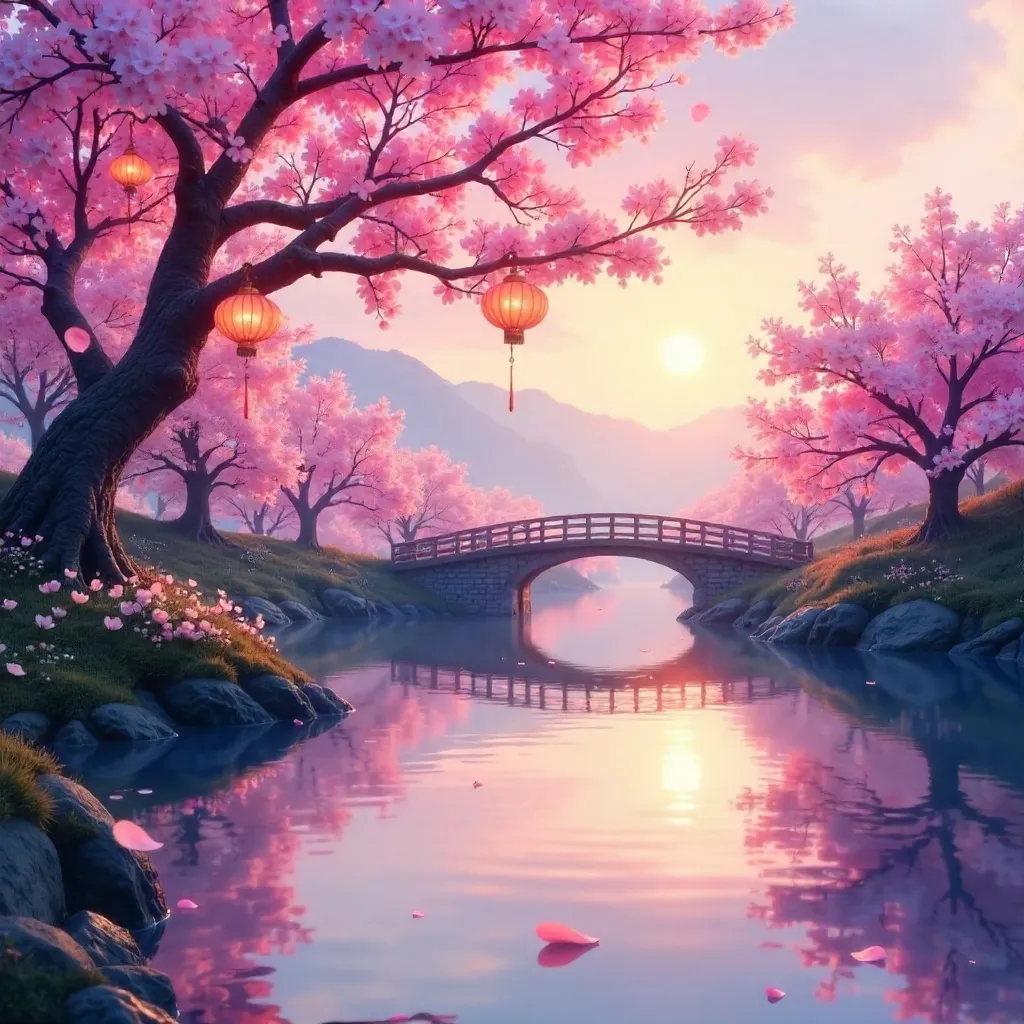 Twilight Cherry Blossoms in Enchanting Spring