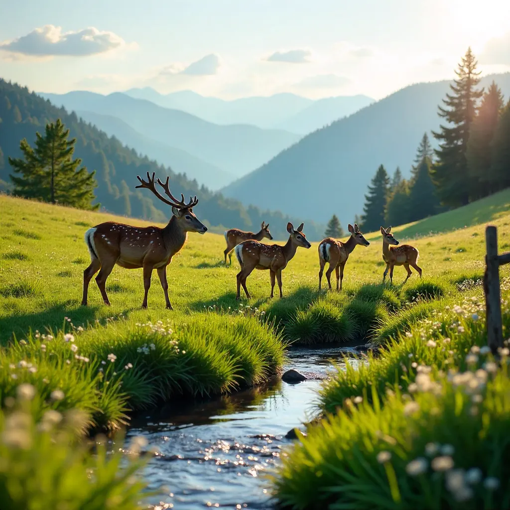 Serene Slovenian Meadow: Fallow Deer Grazing Scene