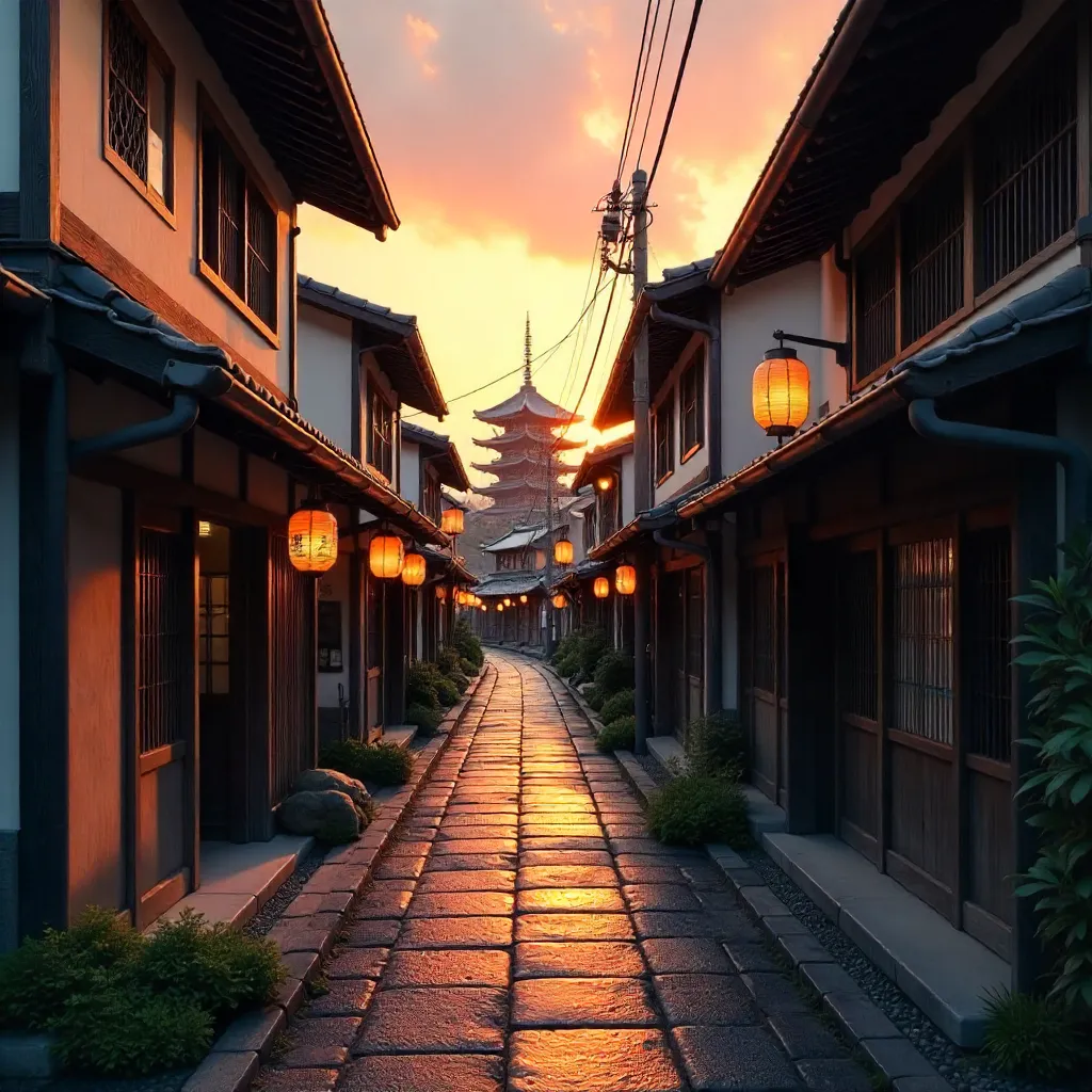 Quiet Kyoto Street at Sunset: Wooden Machiya Lane