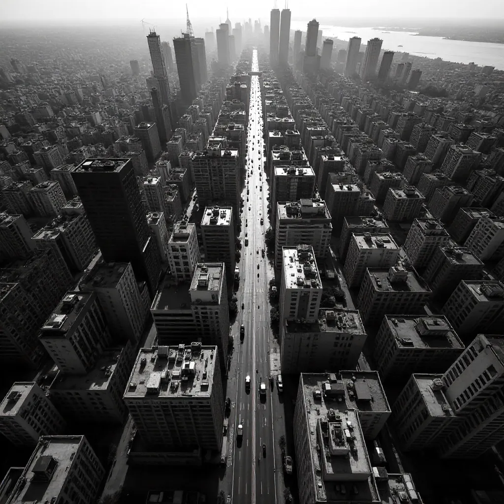 Aerial Noir: Geometric City in Black and White