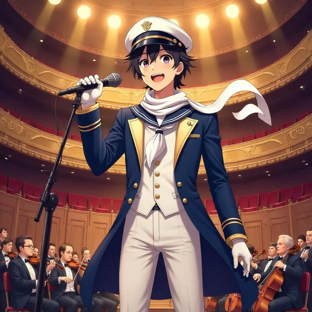 Anime Sailor on Stage in a Grand Concert Hall