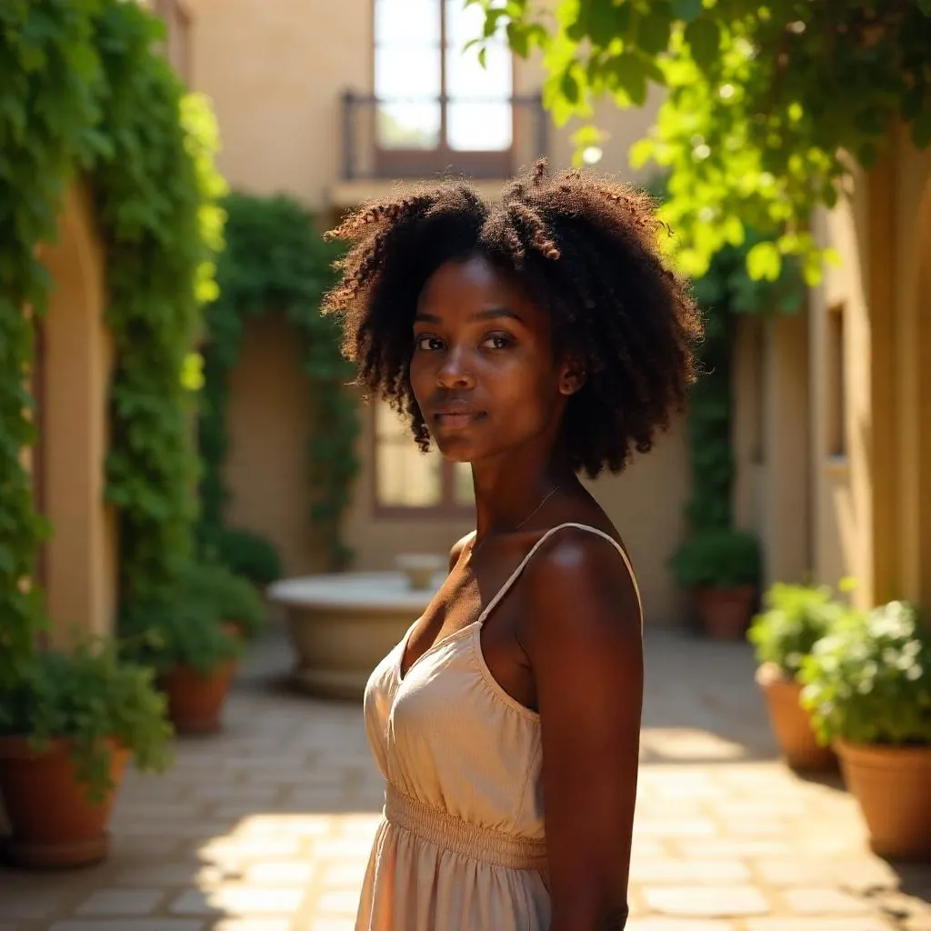 Courtyard Radiance: Photoreal Portrait