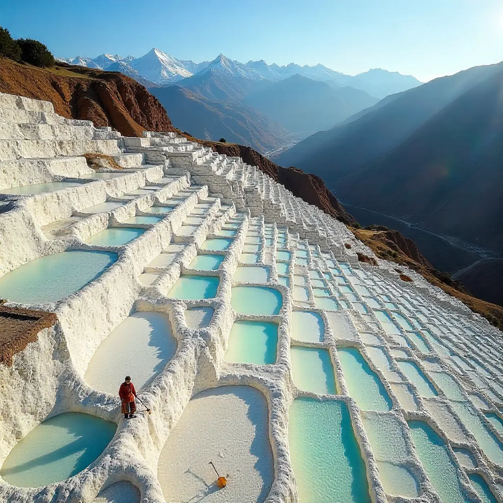 Aerial Maras Salt Ponds in the Andes