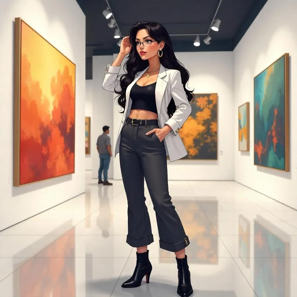 Latina Anime Girl in a Chic Art Gallery