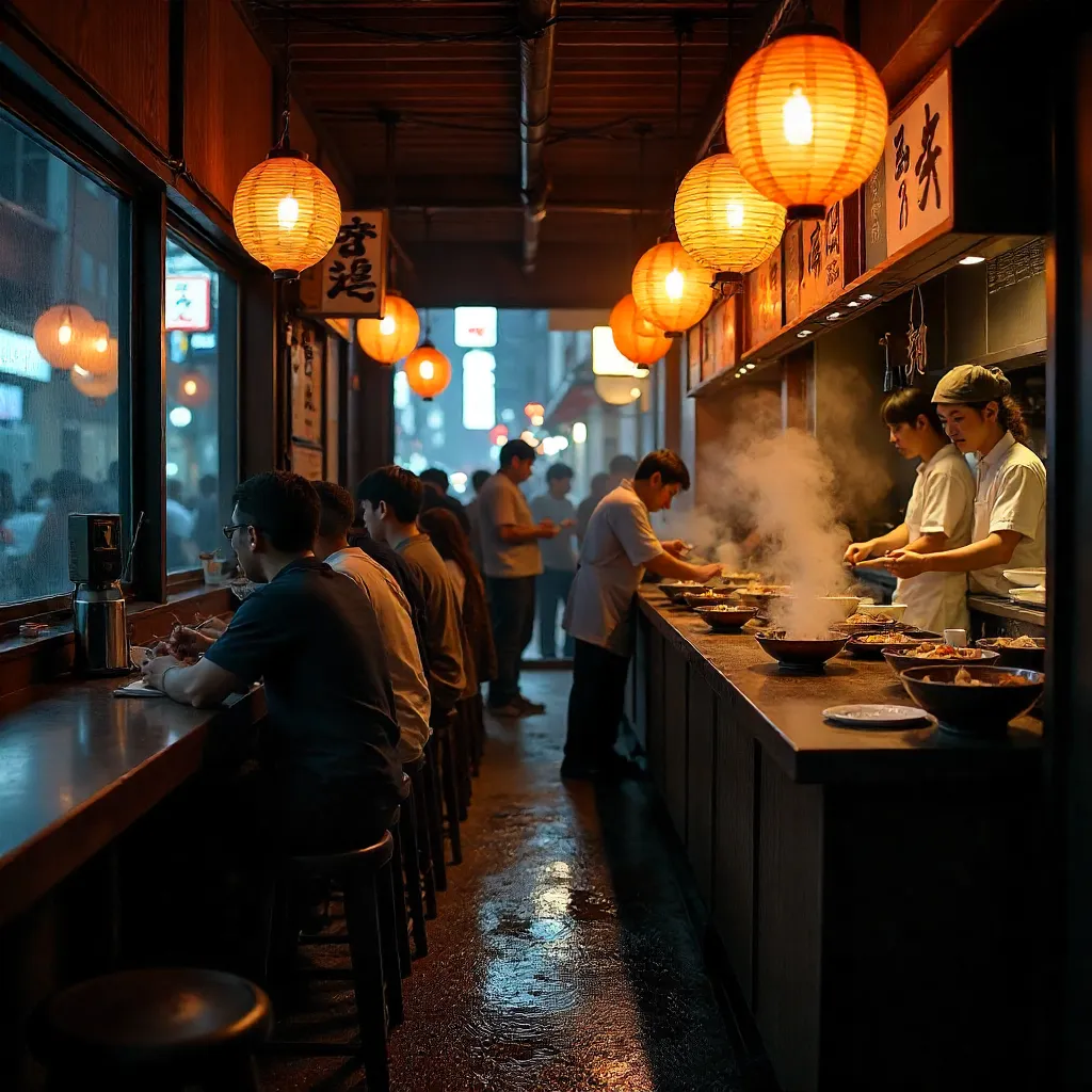Evening Noodles at a Bustling Japanese Noodle Shop