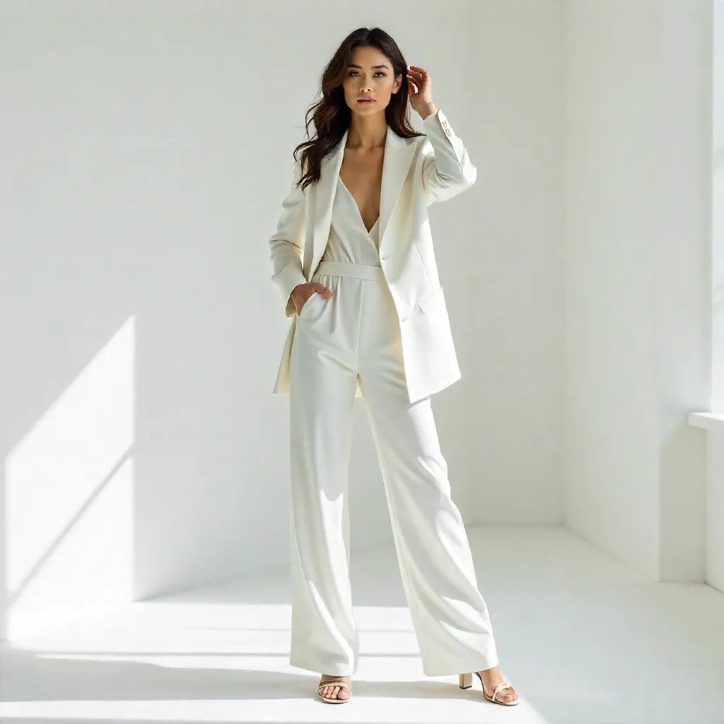 Elegant White Attire in Minimal Studio Pose