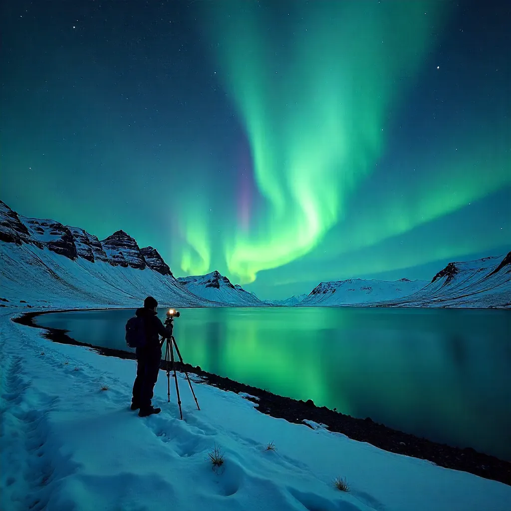 Photographer Silhouette Under Iceland's Aurora Night