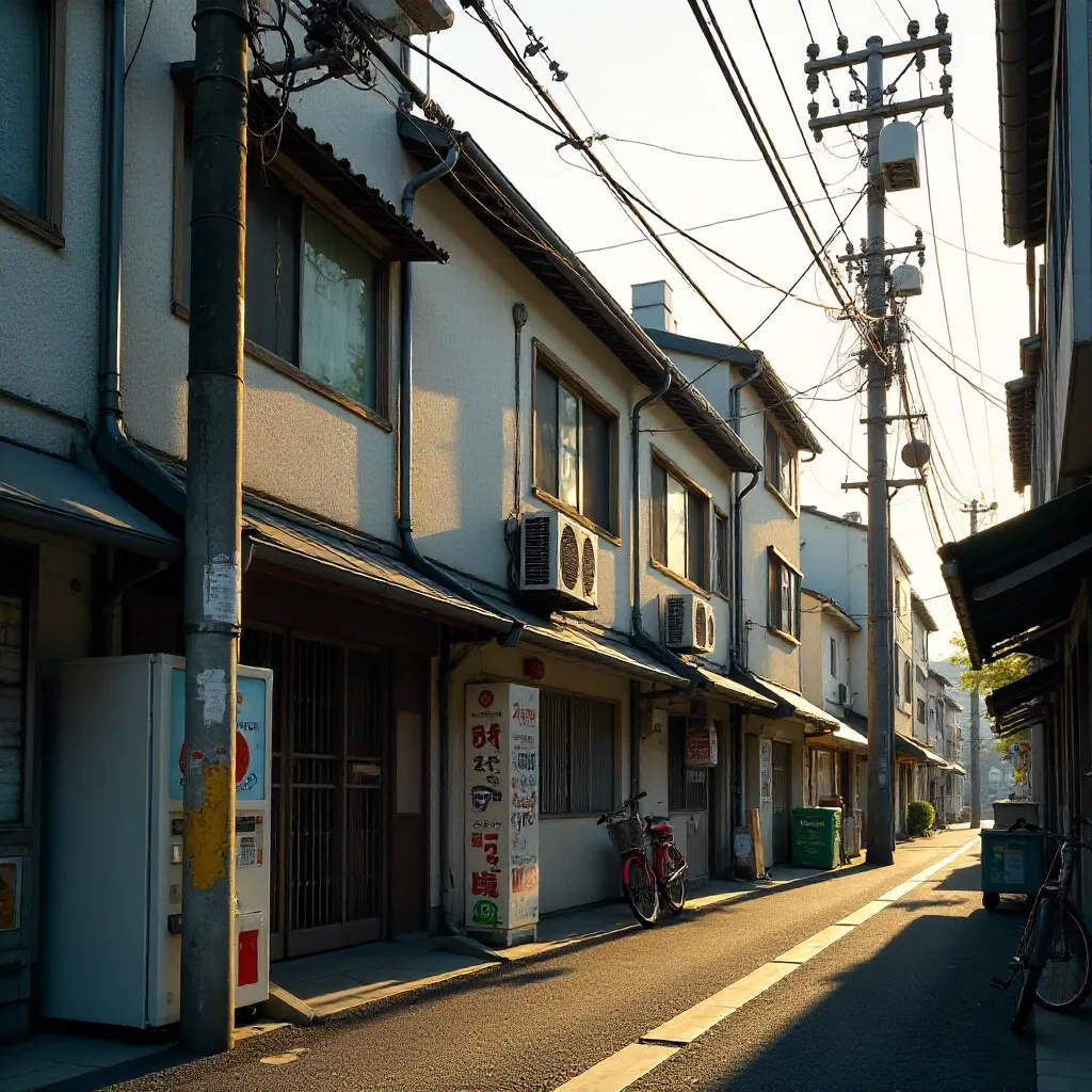 Power Poles Over Kyoto Apartment Street