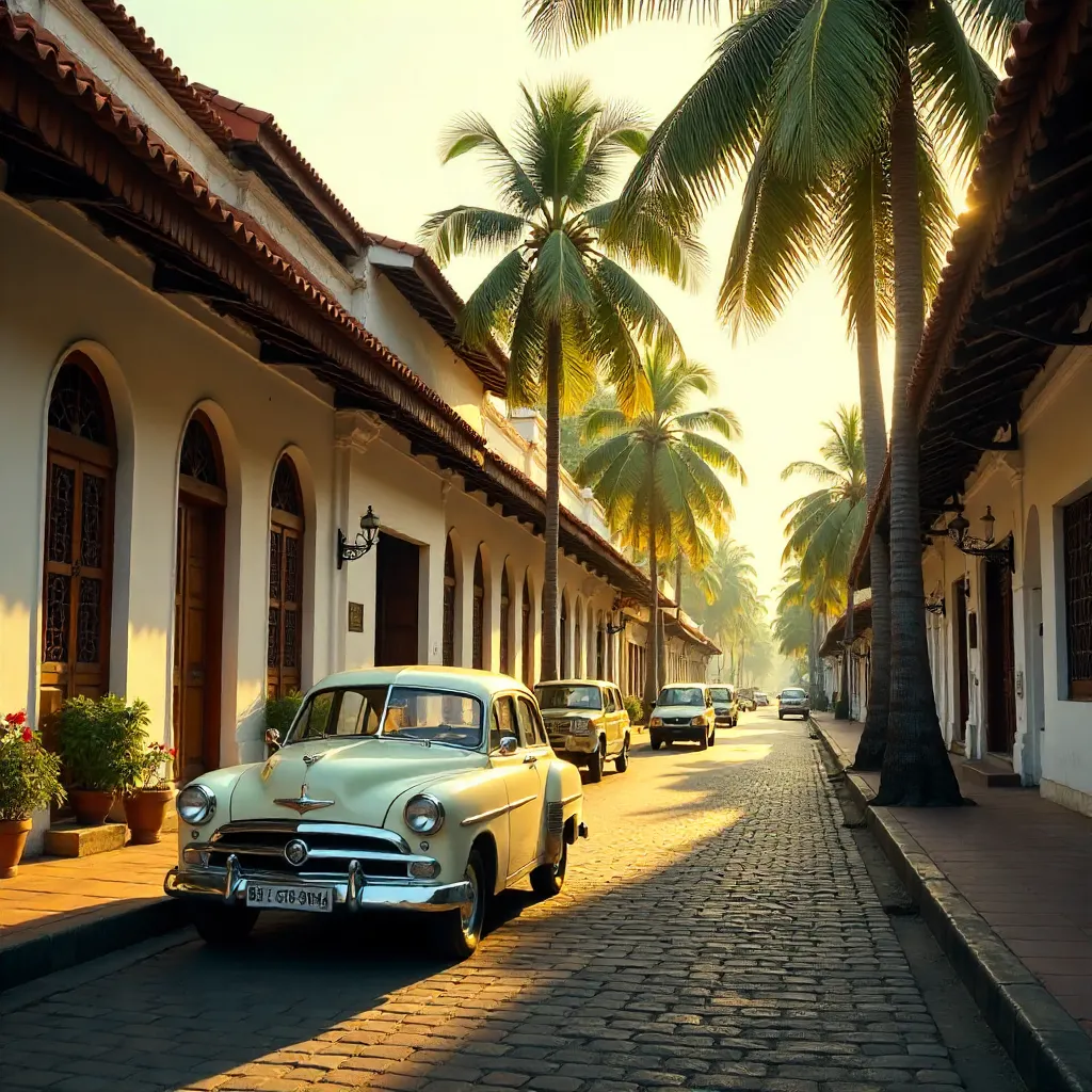 Kerala Street Scene: Colonial Charm and Vintage Car