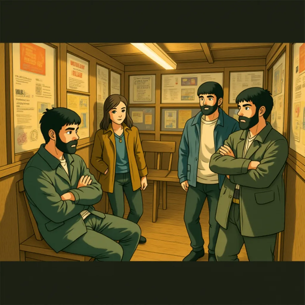 Julianne Moore, Chiwetel Ejiofor, Charlie Hunnam, Clive Owen, and Phaldut Sharma in Children of Men (2006) - Anime style