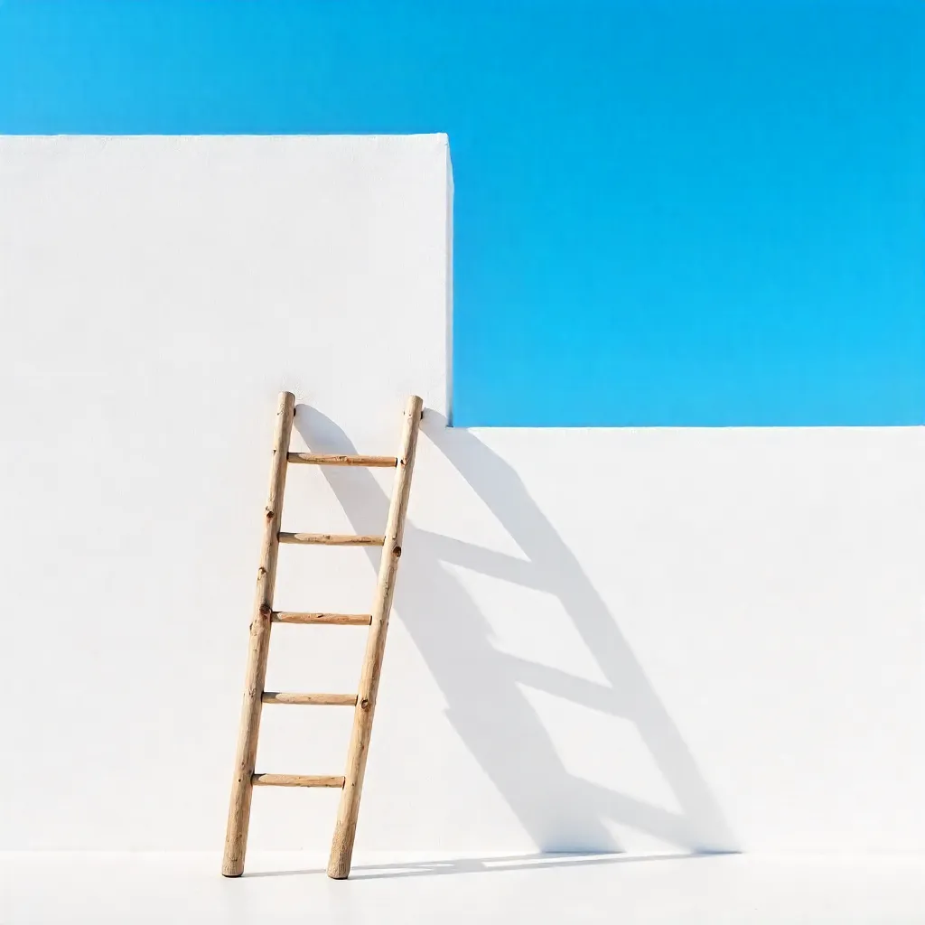 Minimalist Ladder against a Bright Blue Sky