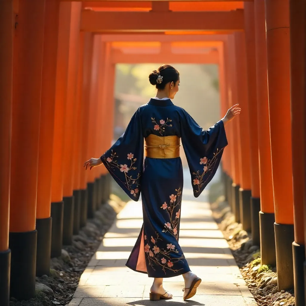 Dancer Among Vermilion Torii at Fushimi Inari