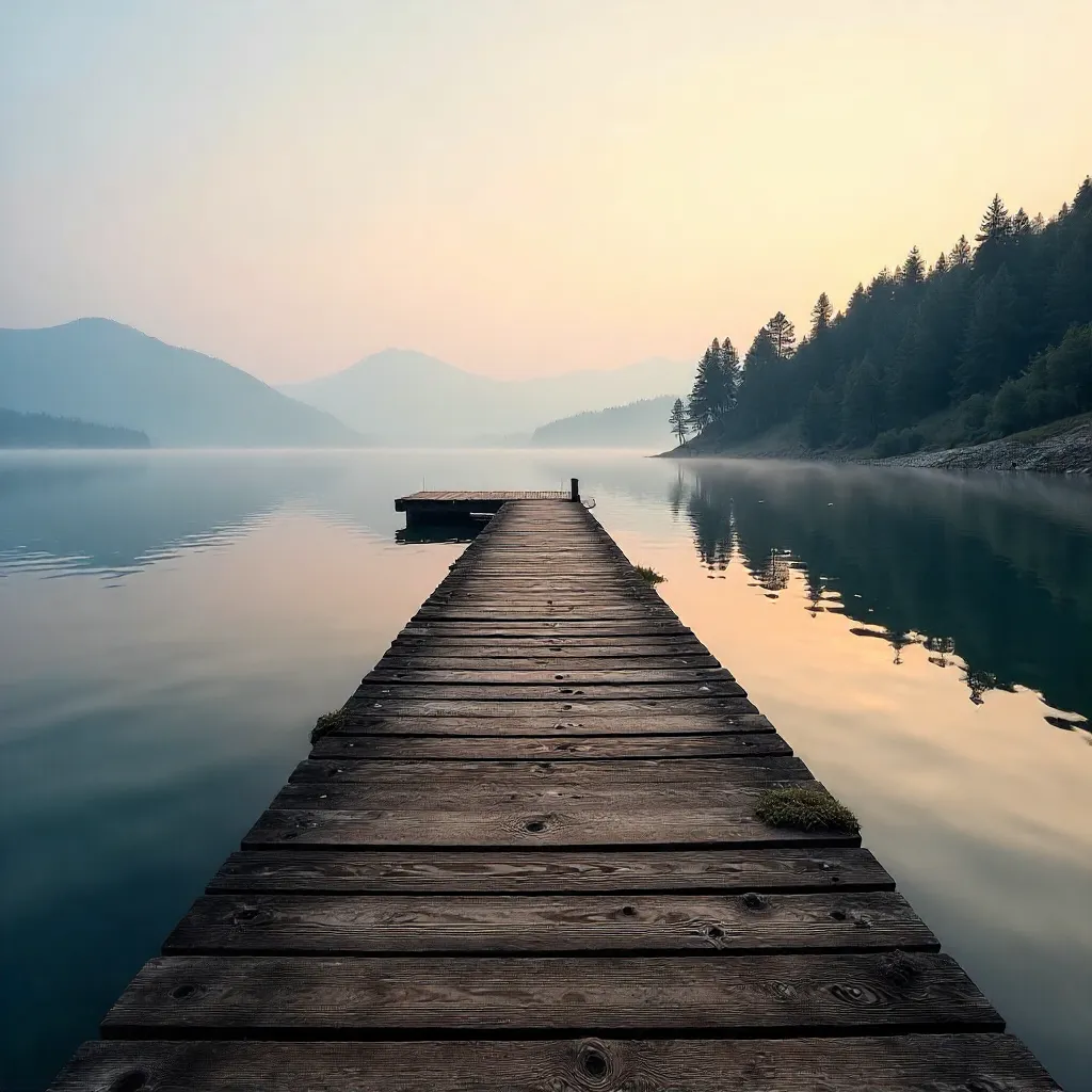 Mist on a Wooden Pier in Düzce's Quiet Lake