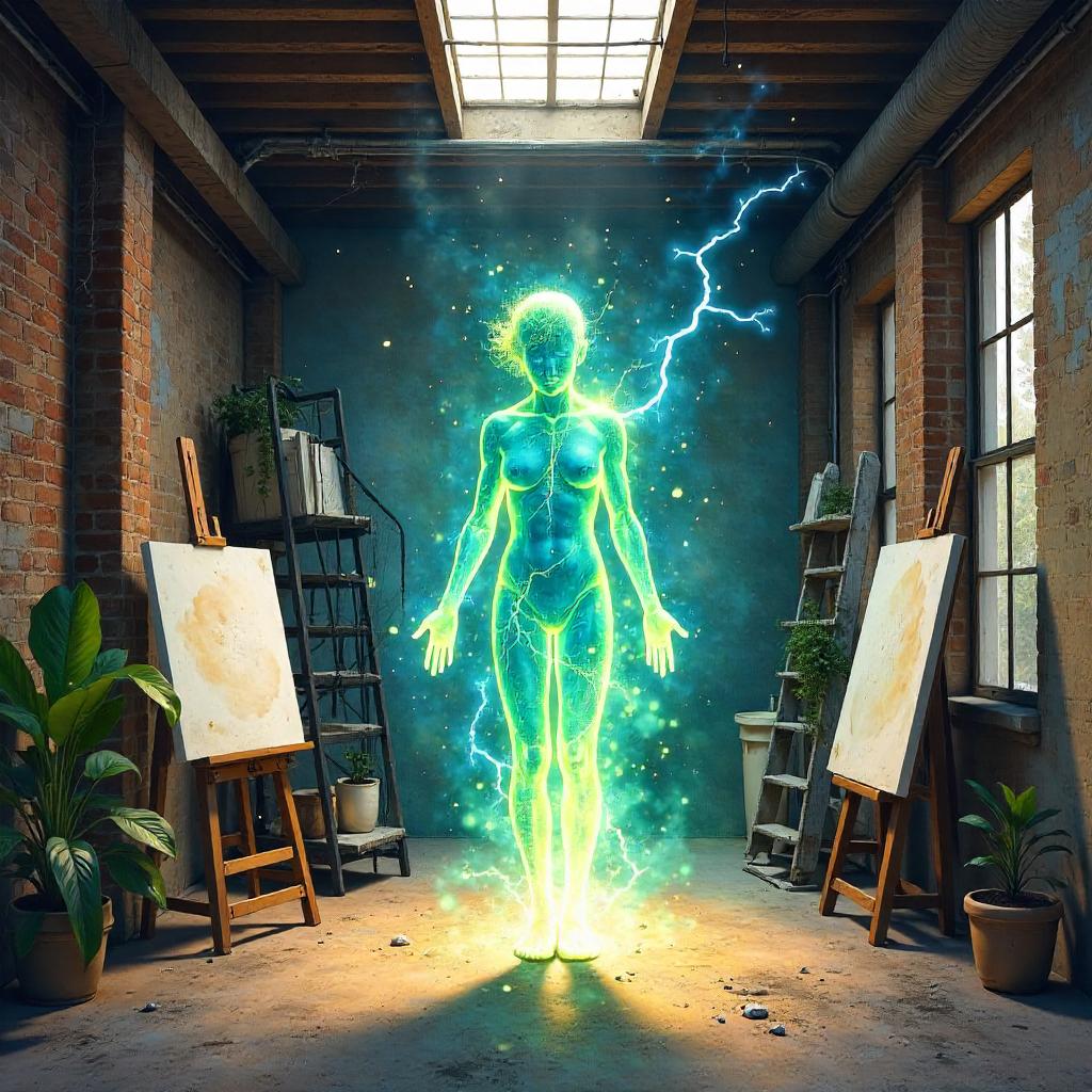 Watercolor Energy Being in a Loft Studio