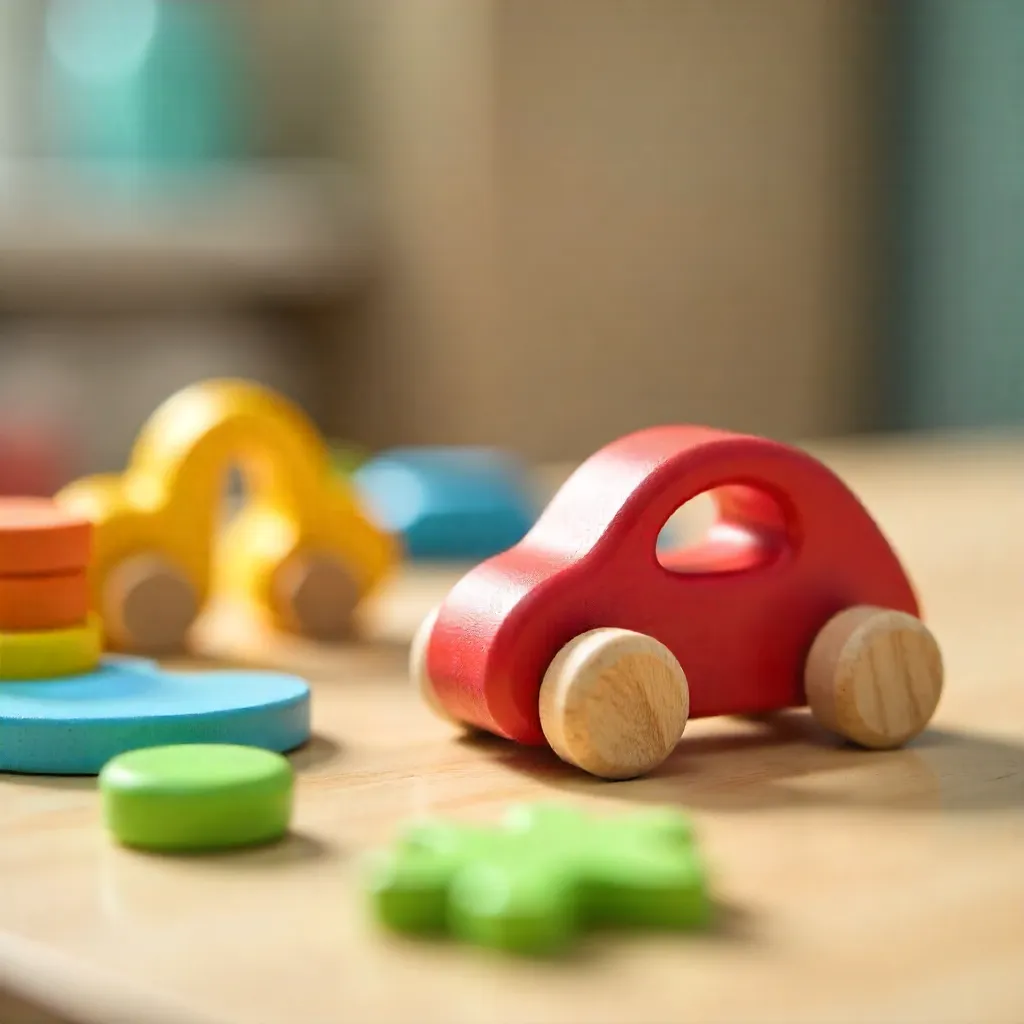 Close-up of Vibrant Wooden Toys for Playrooms