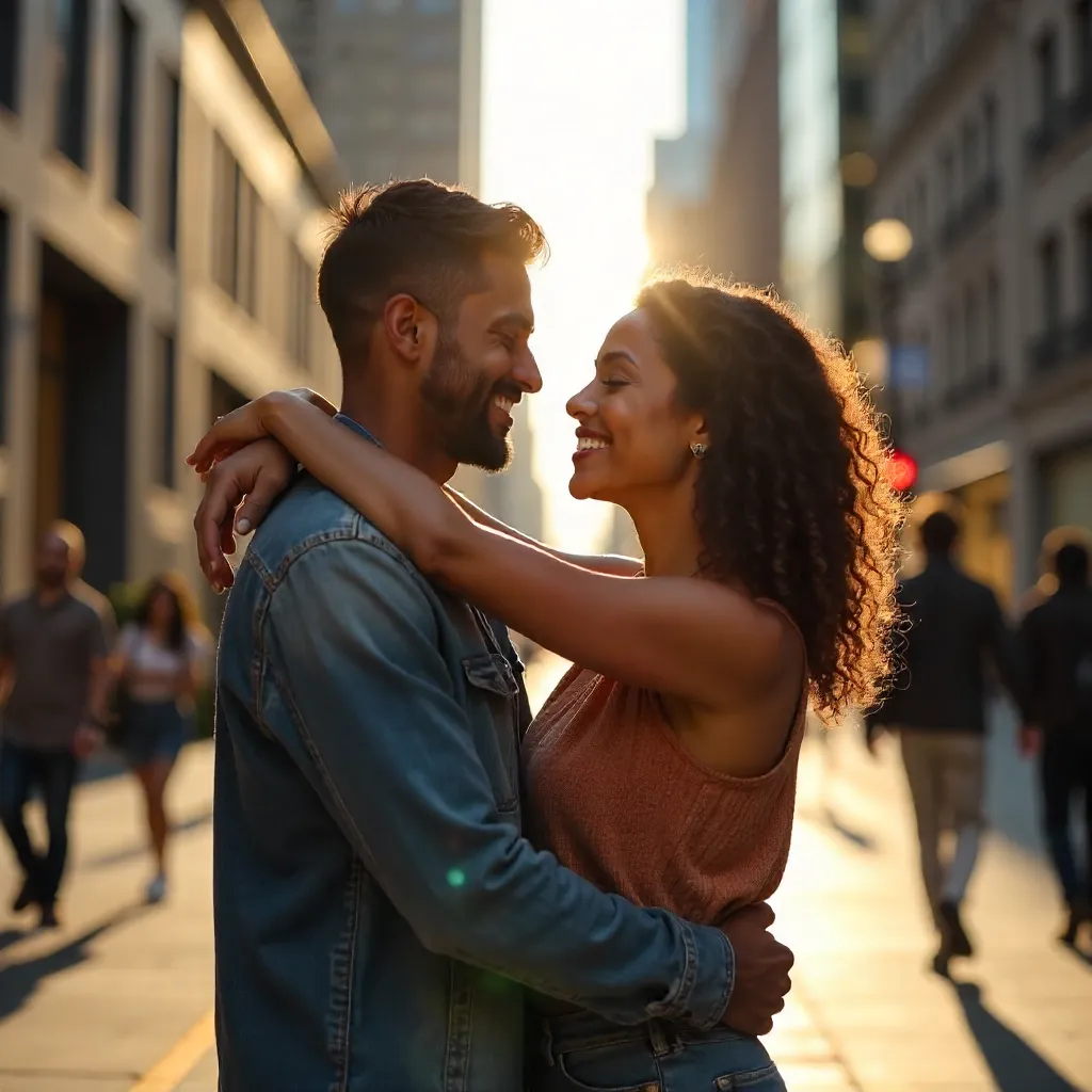 Sunlit City Embrace: A Moment of Warmth
