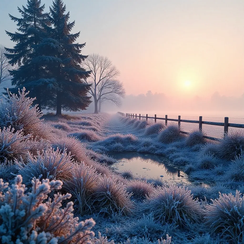 Early Morning Frost: Crystal Dawn over a Cold Meadow