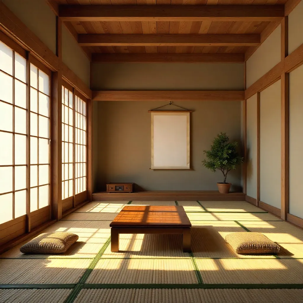 Sunlit Serenity: Shōji Room with Shadows