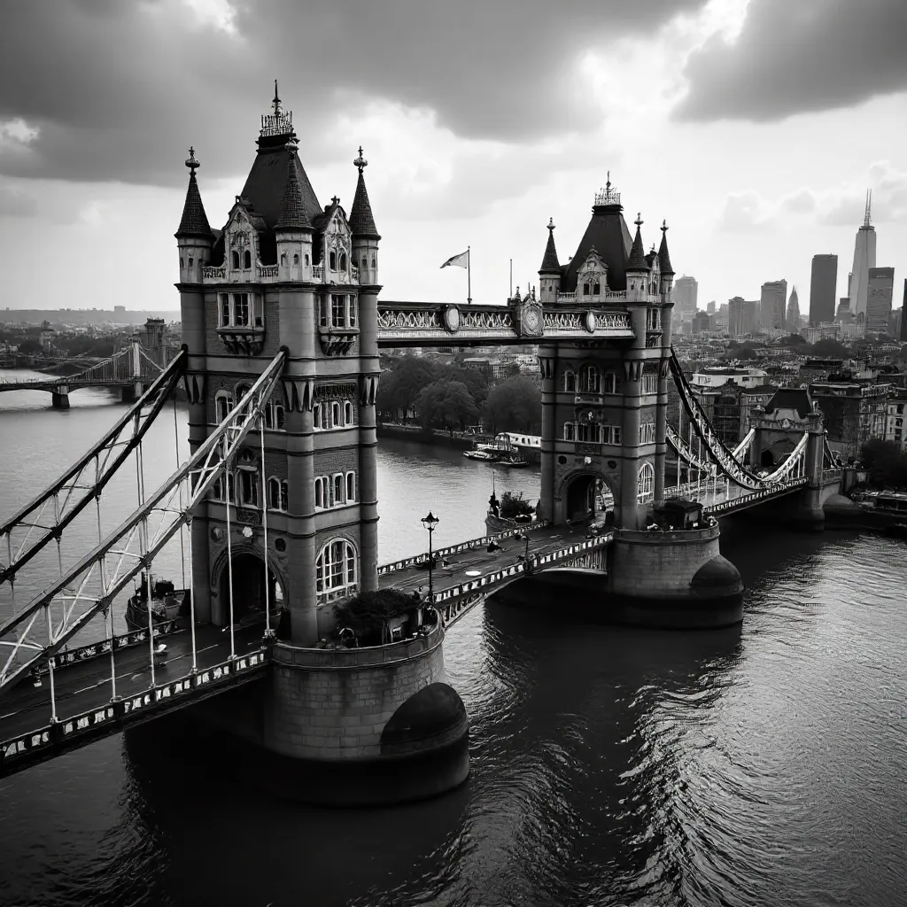 Aerial Noir: Tower Bridge and London Skyline