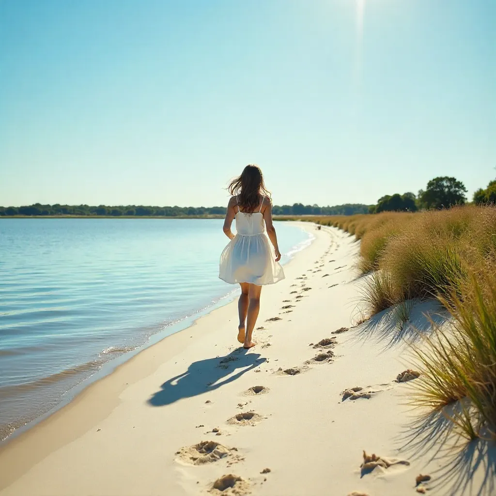 Running Toward a Tranquil Dutch Lake on Drouwen Beach