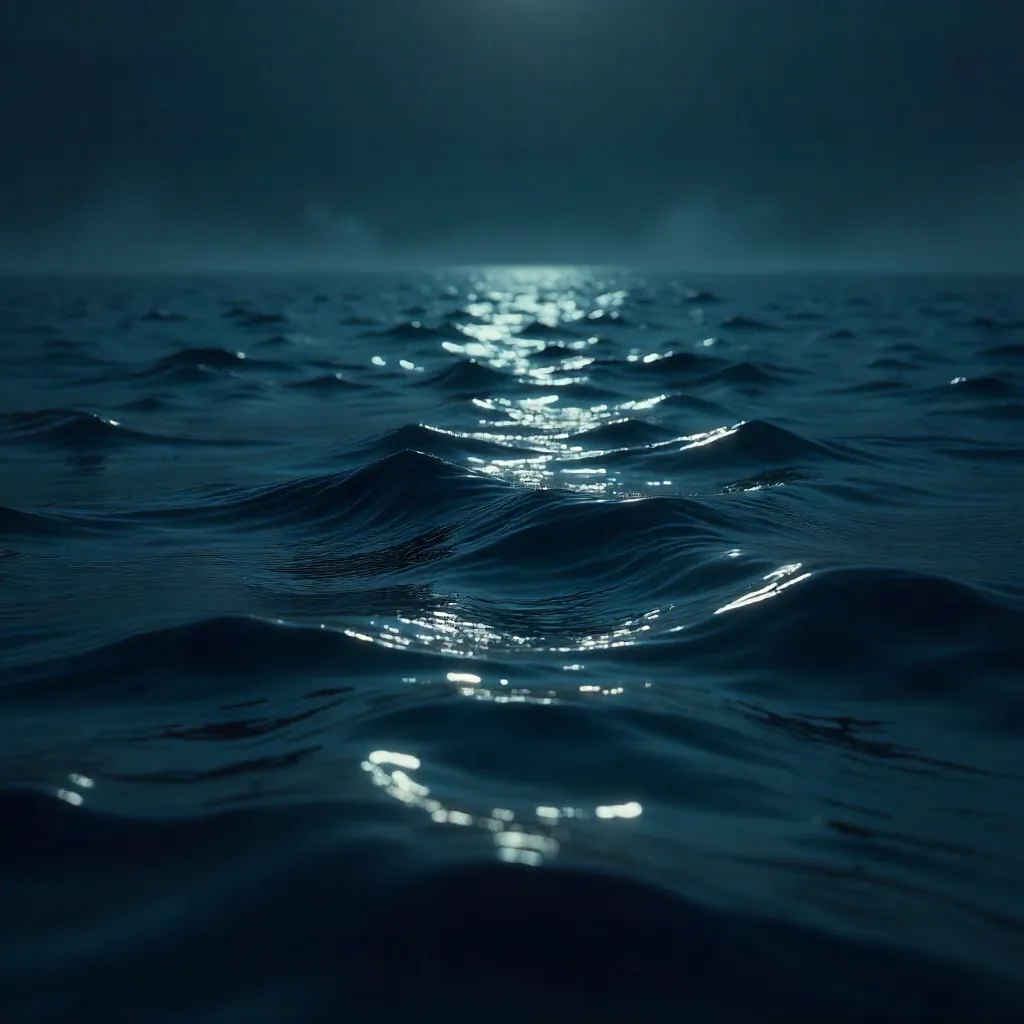 Moody Dark Ocean: Rippling Textures at Night