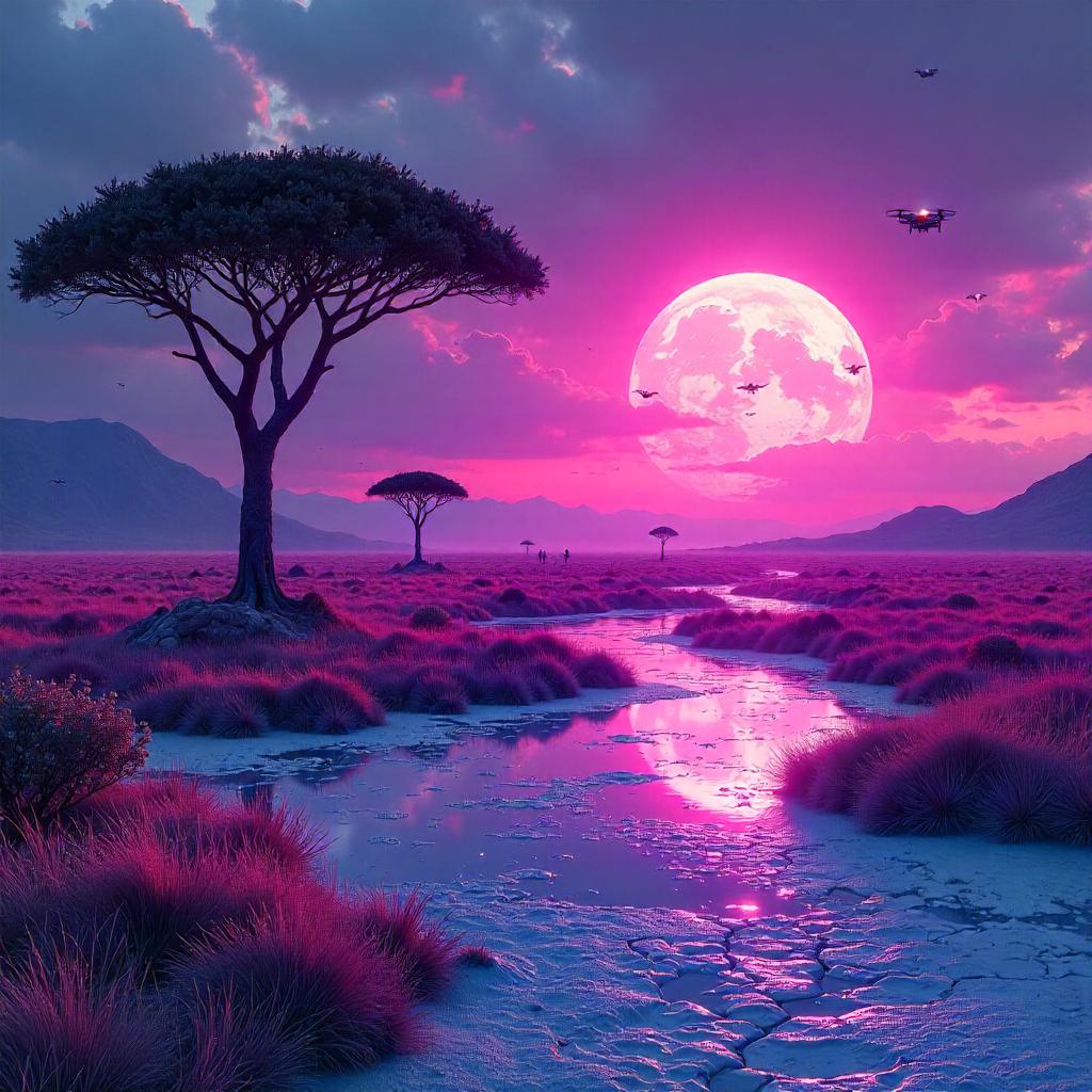 Neon Savanna over a Salt Flat: Cyberpunk Horizon