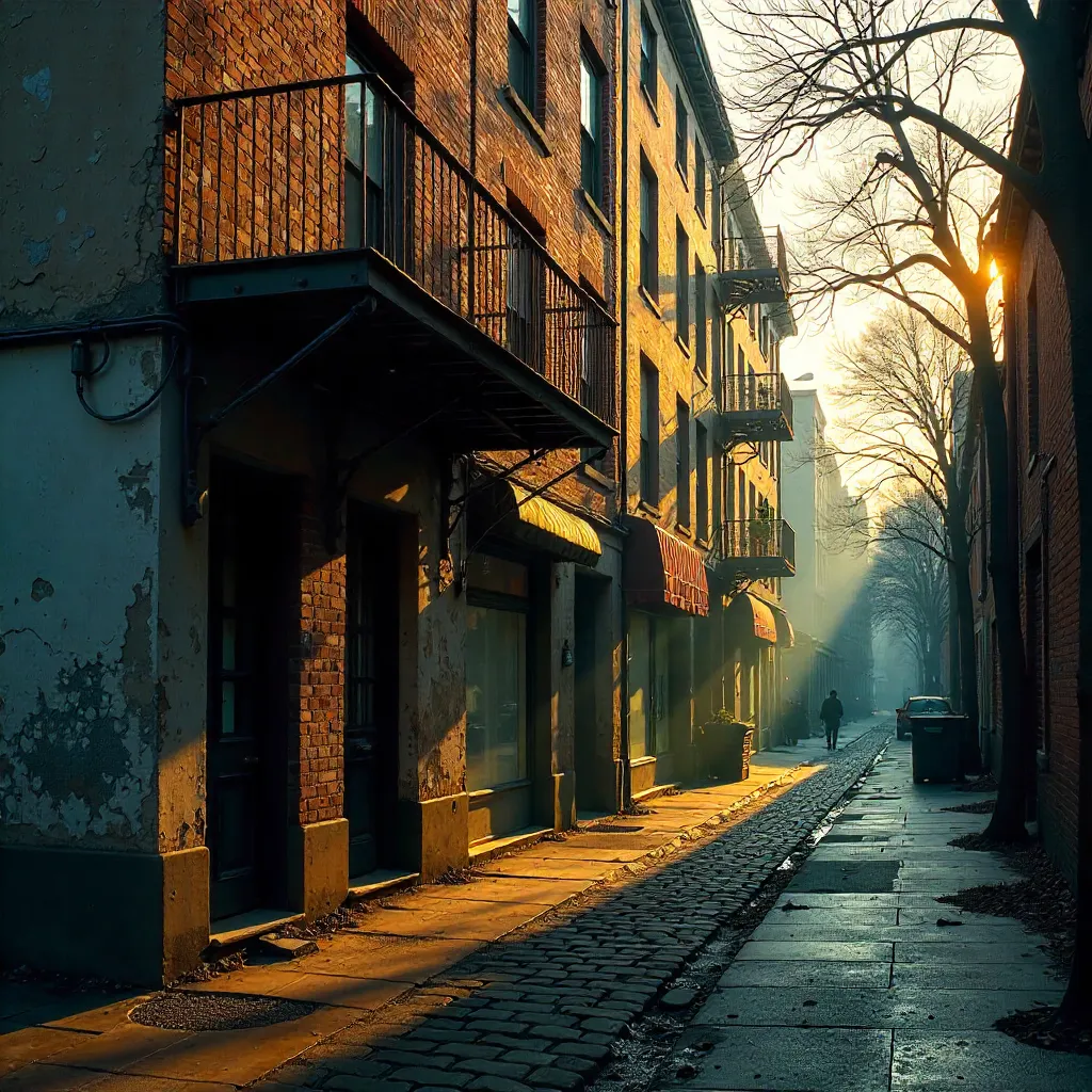 Atmospheric Urban Facade with Dappled Sunlight
