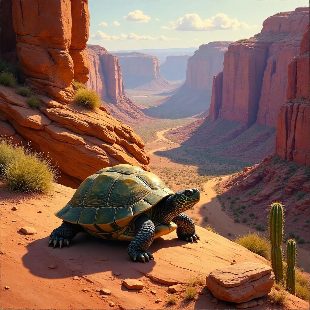 Desert Canyon Turtle in Oil Painting