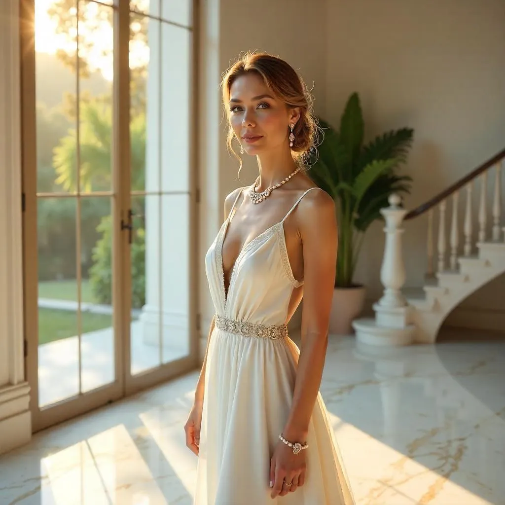 Elegant Caucasian Woman in a Luxurious Villa - 3D Render