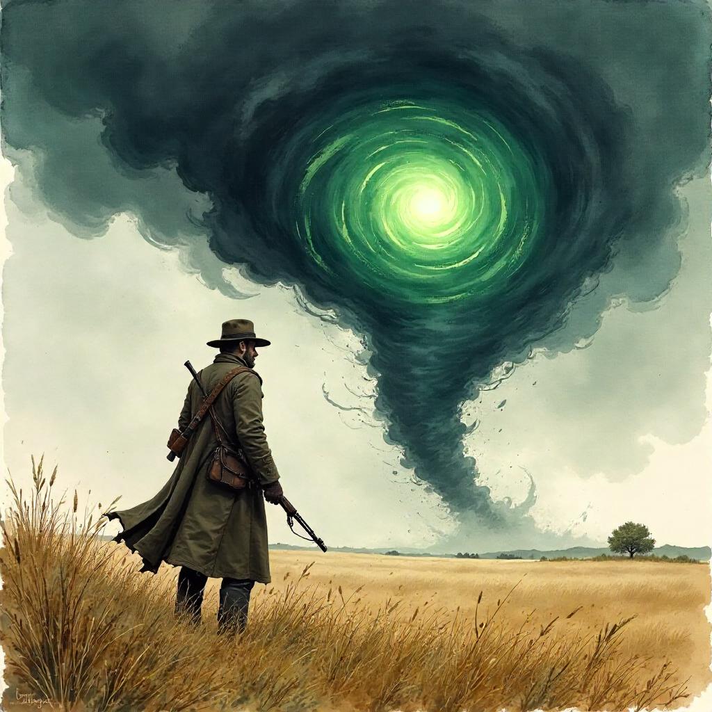 Hunter in a Tornado: Watercolor Storm