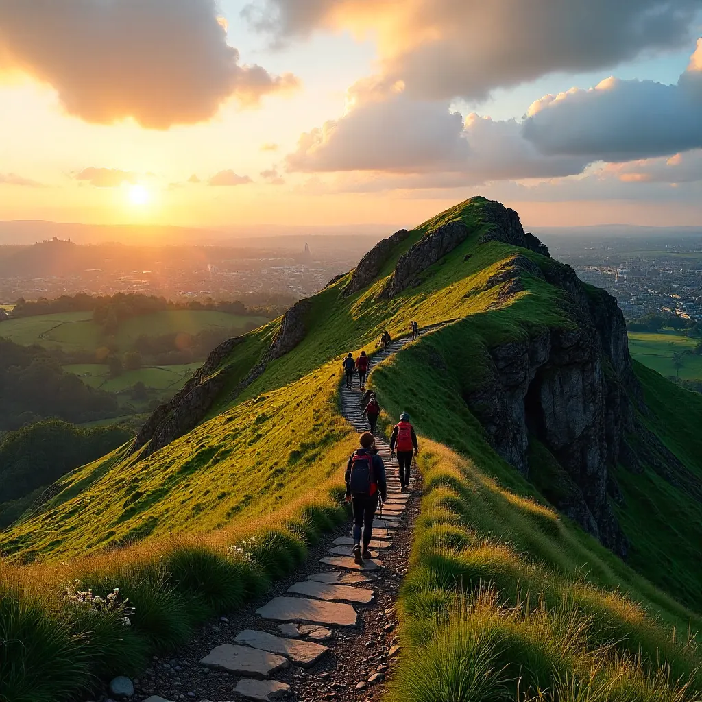 Golden Hour Hikers on Arthur's Seat, Edinburgh