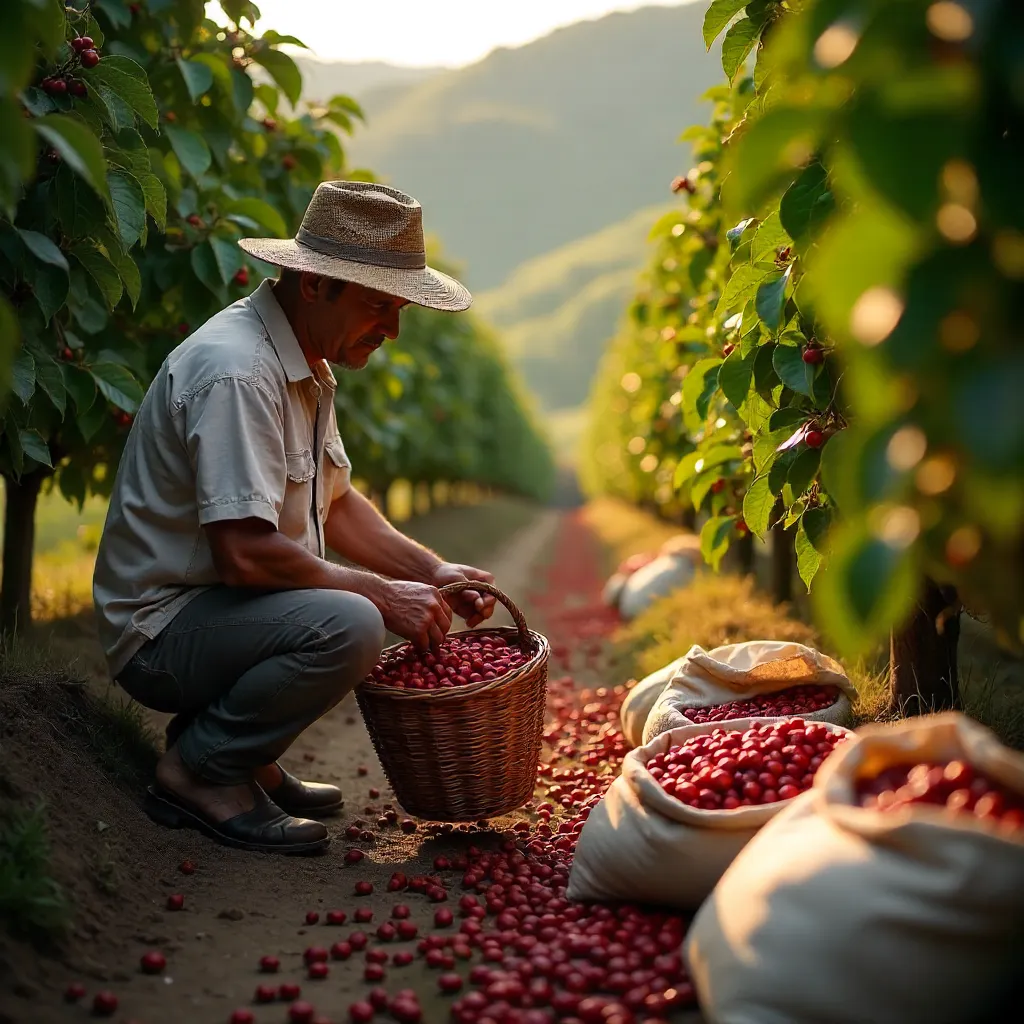 Sunlit Coffee Harvest in Xicotepec, Puebla
