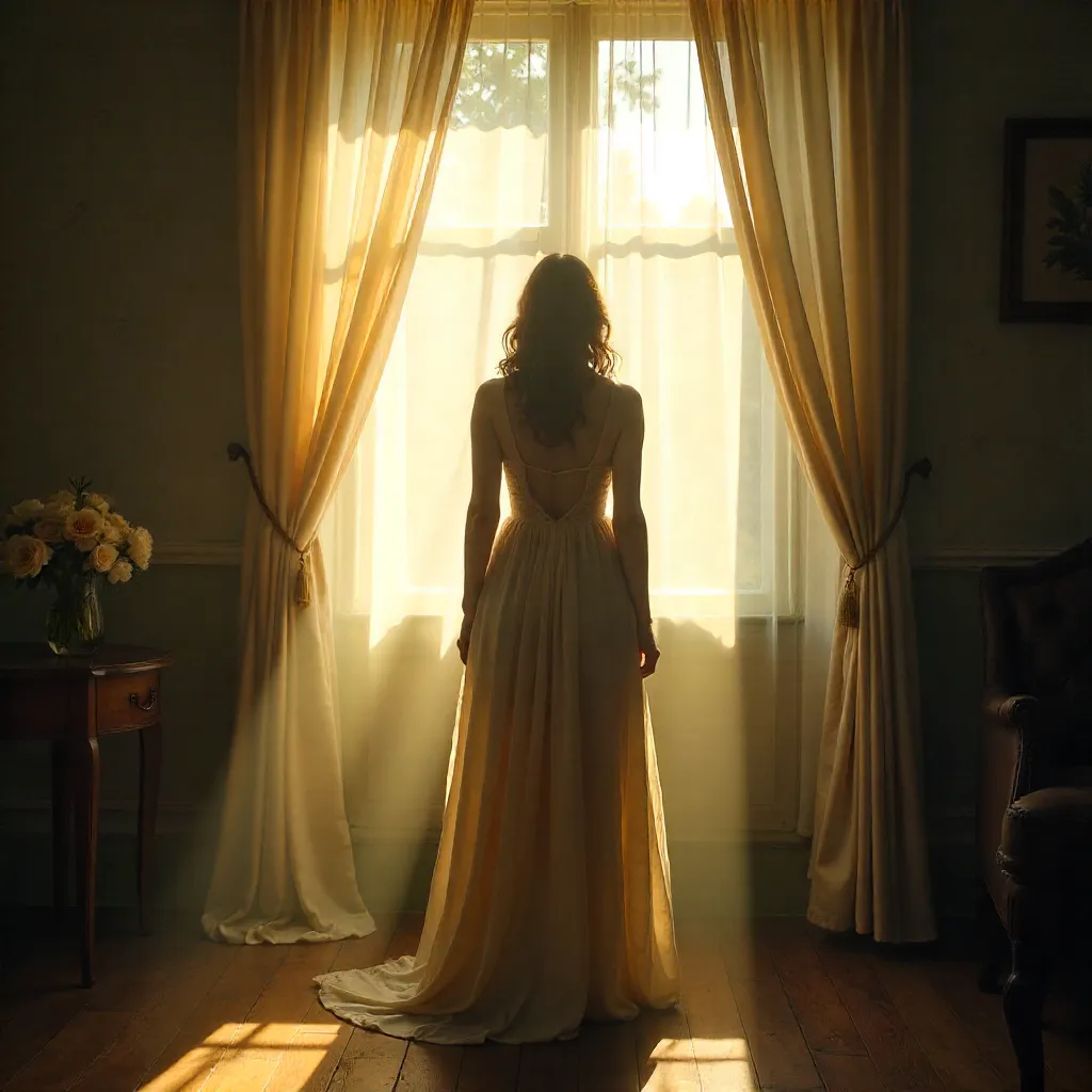 Sunlit Silhouette Behind Sheer Curtains