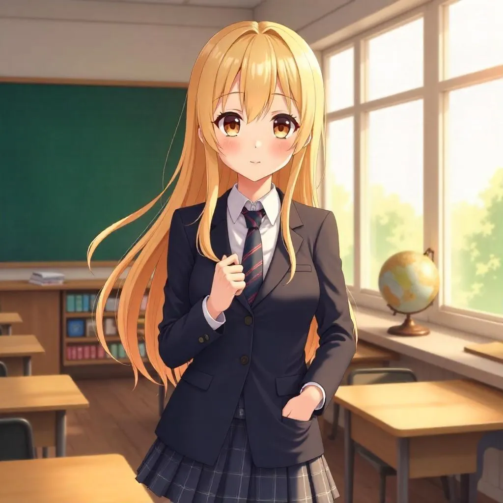 Wholesome Anime Student in a Bright Classroom