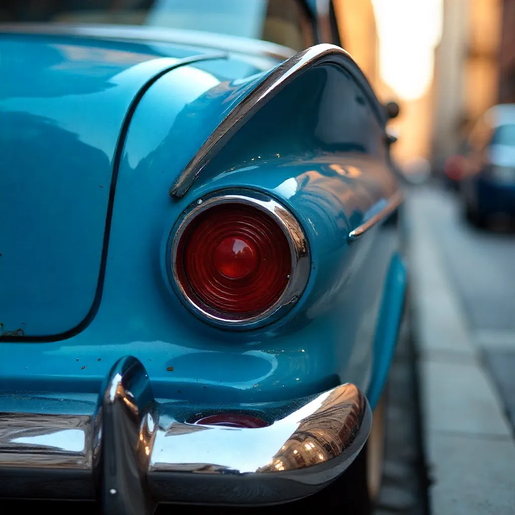 Close-Up of Blue Classic Car Tail Light and Body