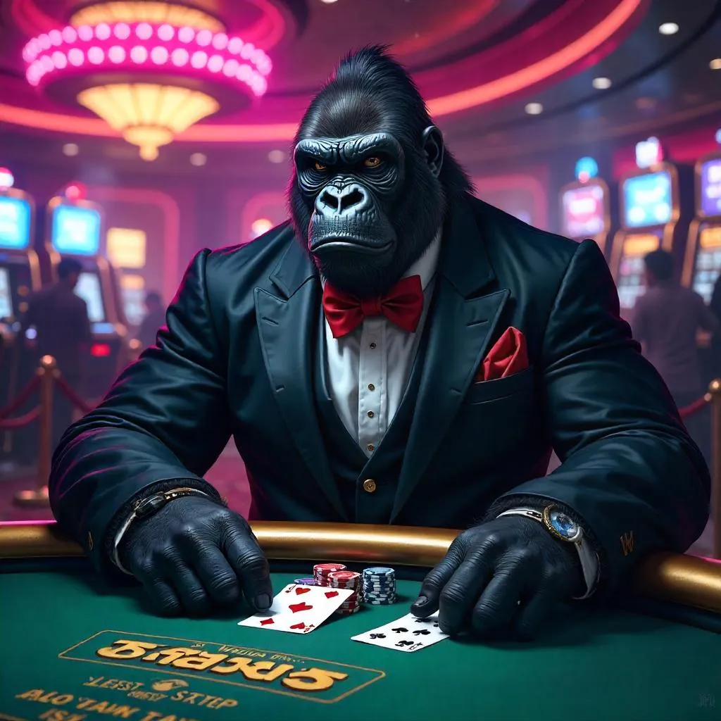 Neon Gambler Gorilla in a Cyber Casino
