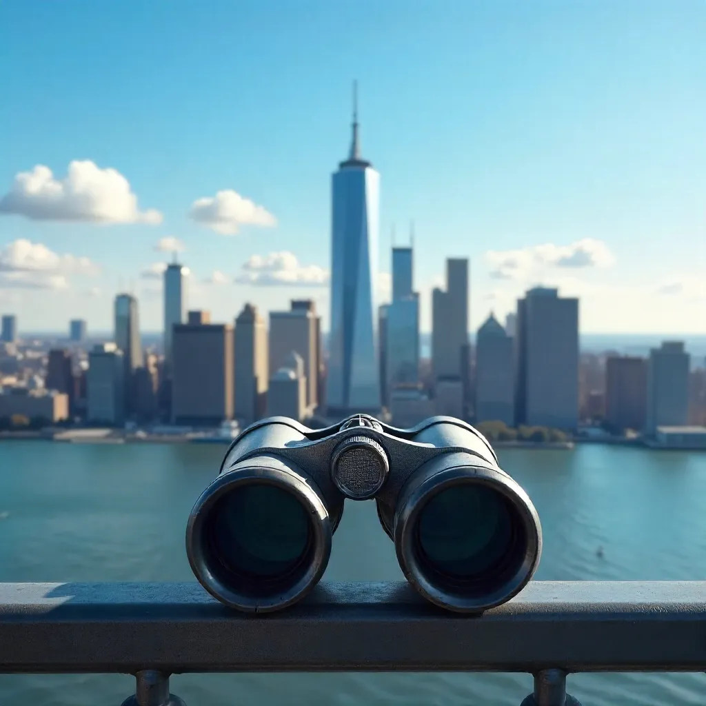 Binoculars Framing a Clear Day Over NYC Skyline