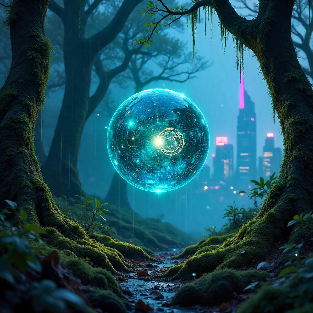 Neon Orb in the Mystic Cyberwood