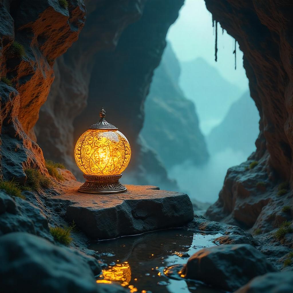 Sacred Relic in a Mountain Cave — 3D Render