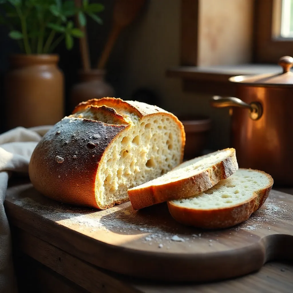 Sourdough Slices on a Rustic Wooden Board