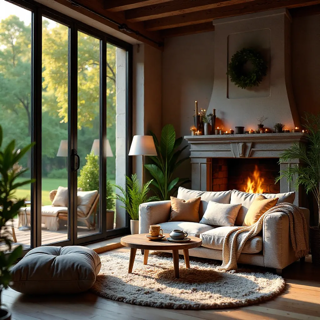 Cozy Glass-Walled Seating With Tree View