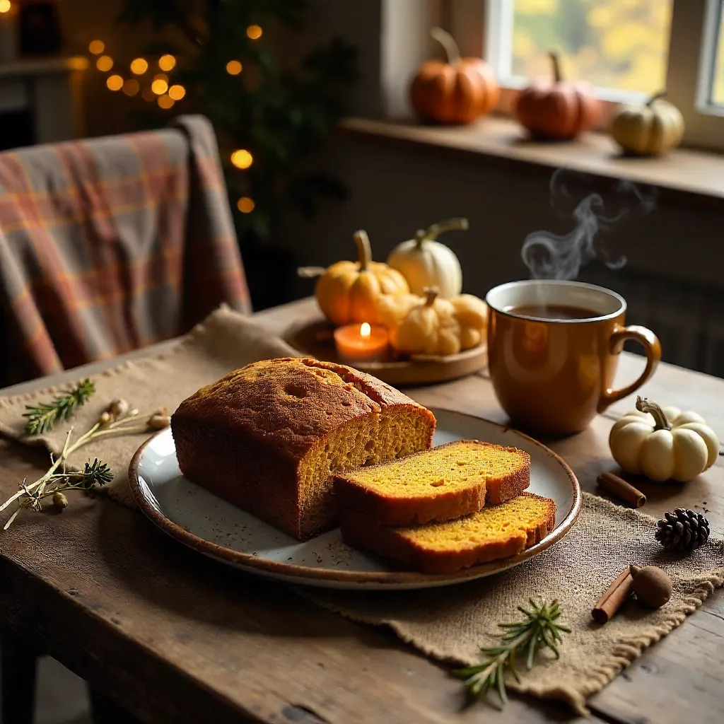 Cozy Rustic Autumn: Pumpkin Bread Still Life